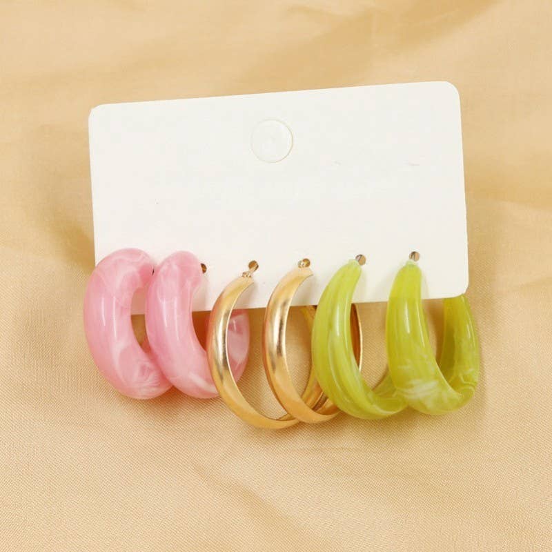 Green & Pink Trio Earring Set