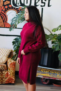 Turtle Neck Midi Dress + Cabernet
