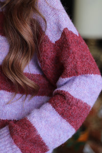 Burgundy Striped Fuzzy Button Down Cardigan