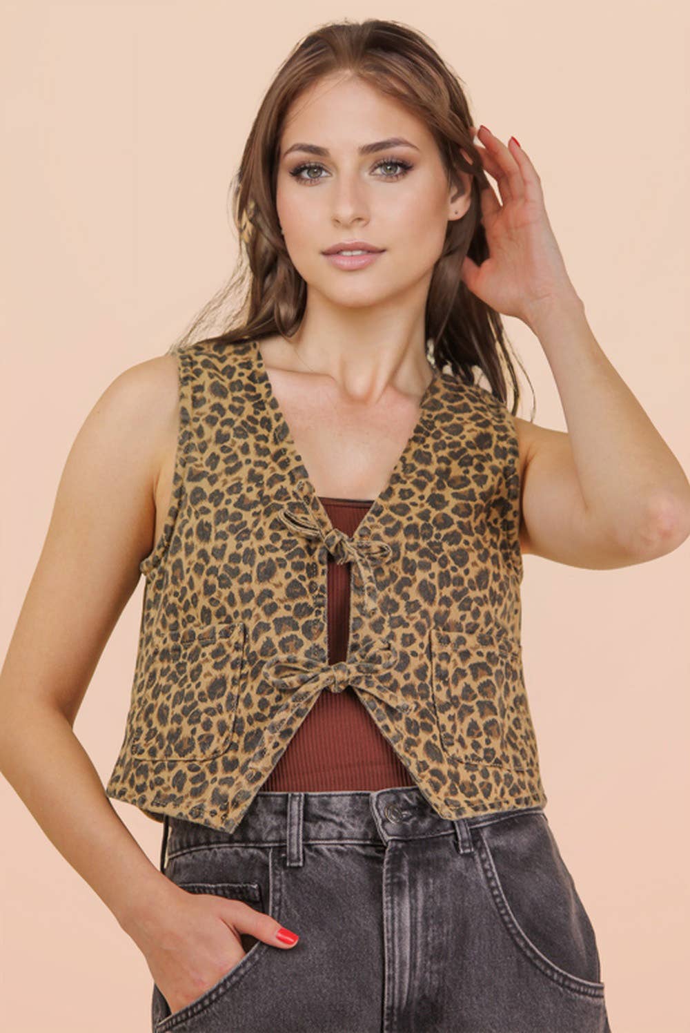 Dani Leopard Denim Tie Vest
