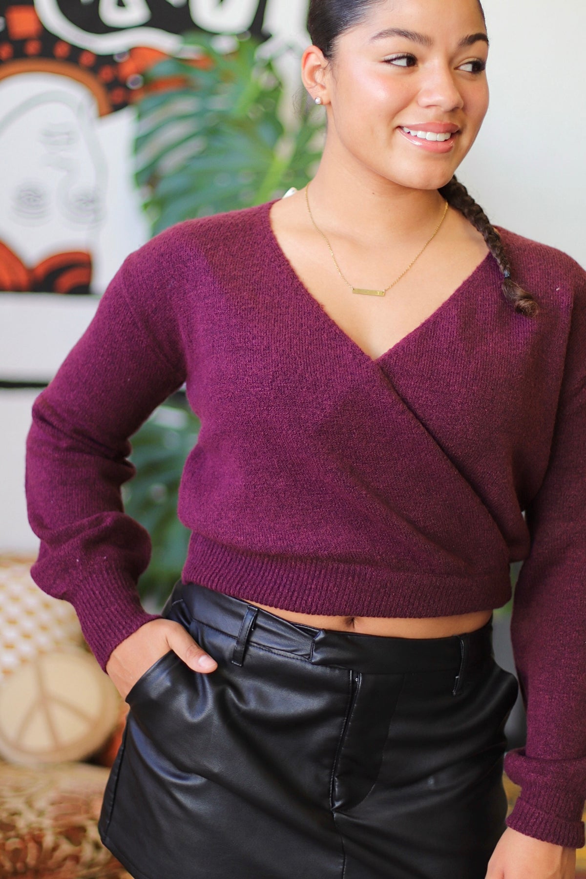 V Neck Sweater in Dark Cherry