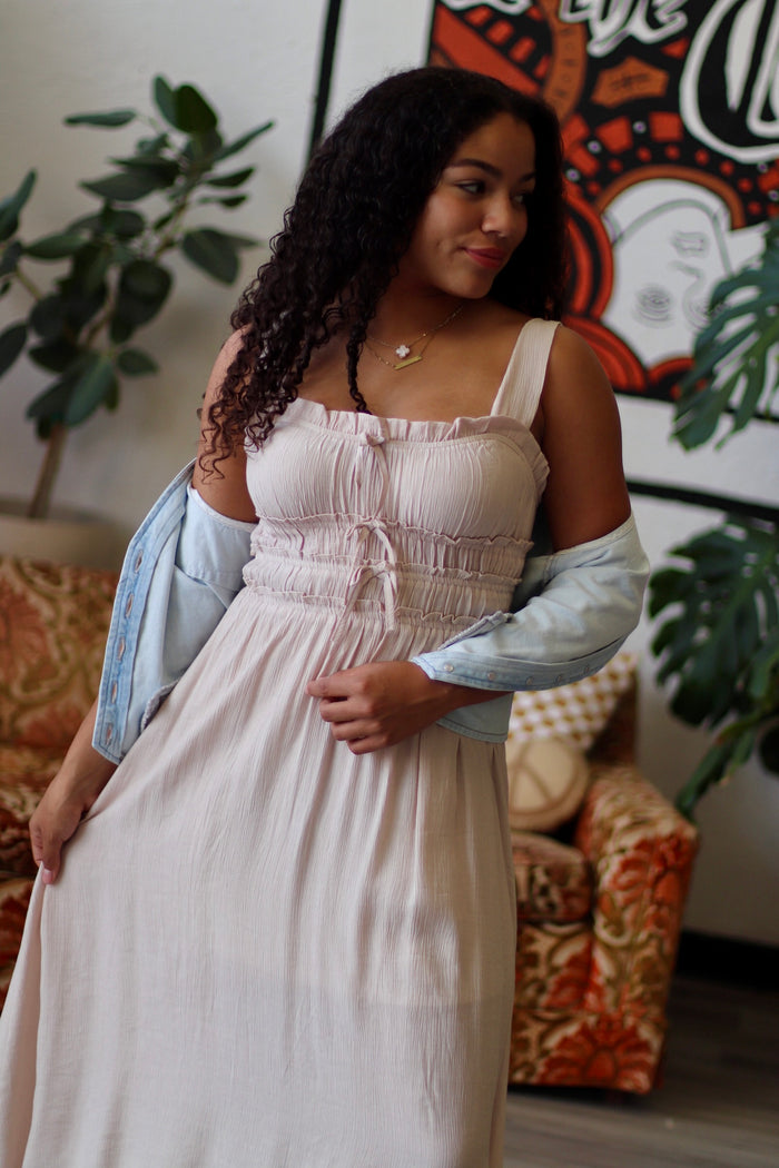 Candle Light Midi Dress + Taupe