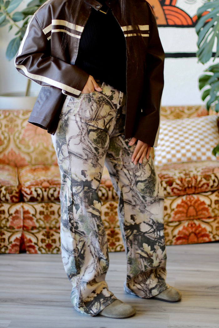 High-Rise Camo Print Wide Leg Jeans