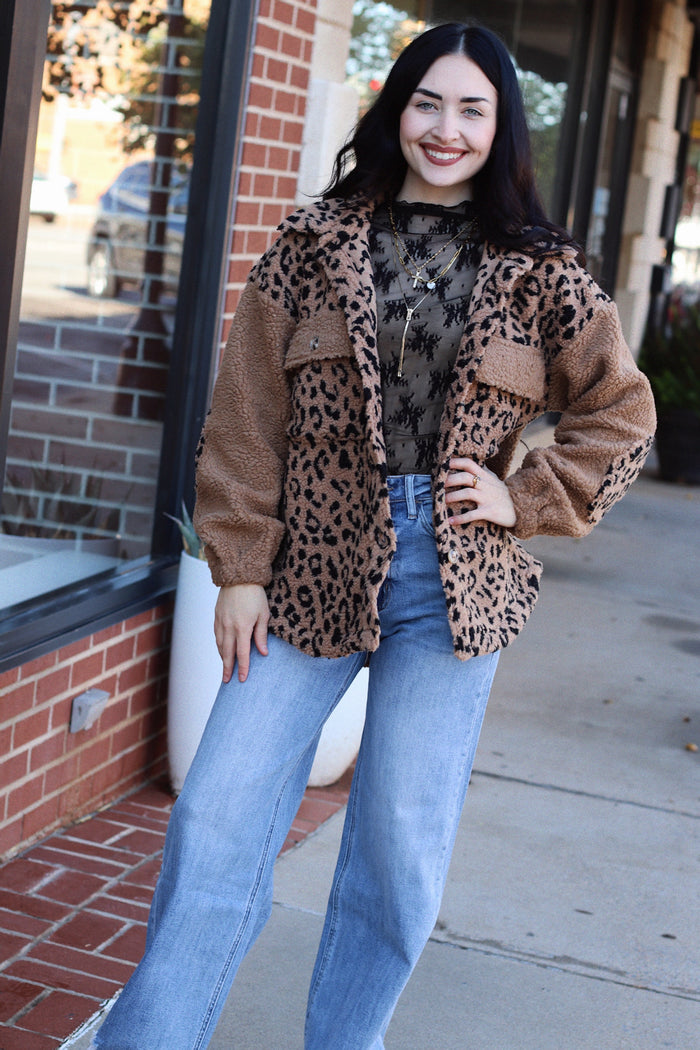 Oversized Sherpa Leopard Jacket