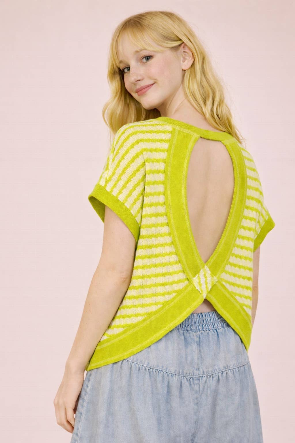 580 Lime Striped Open Back Top