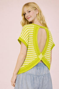 580 Lime Striped Open Back Top