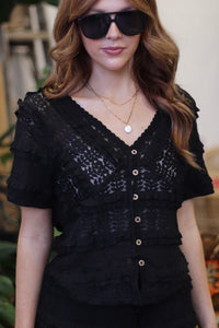 Prairie Grunge Black Lace Top