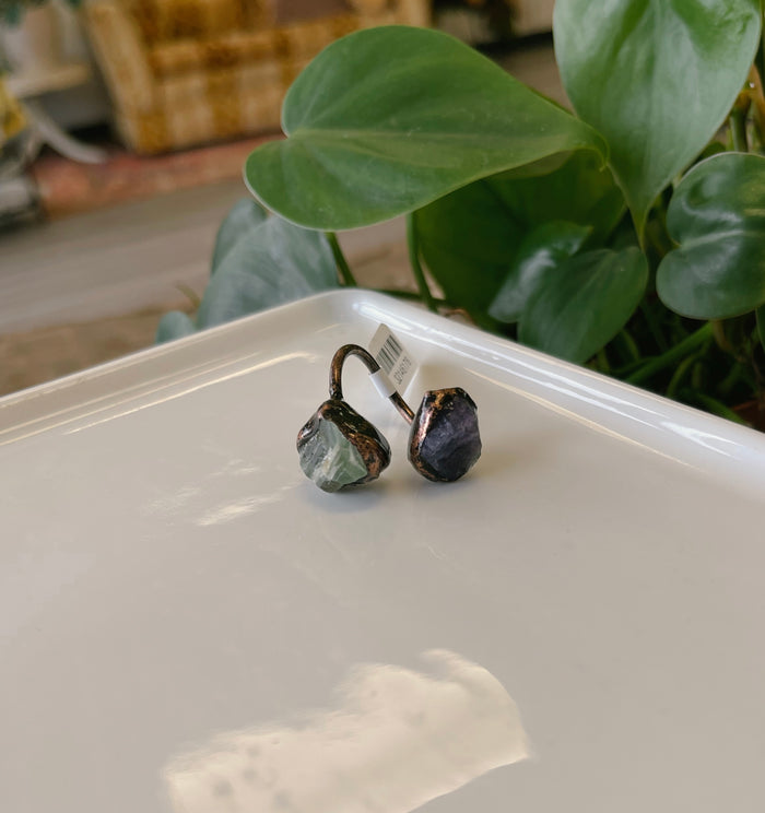 Natural Stone Fluorite Adjustable Ring: Purple Fluorite Green Fluorite