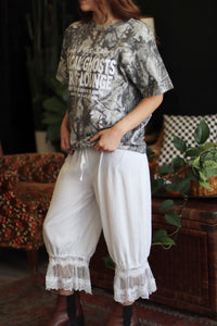 Autumn Groove Lace Hem White Bloomer Pants