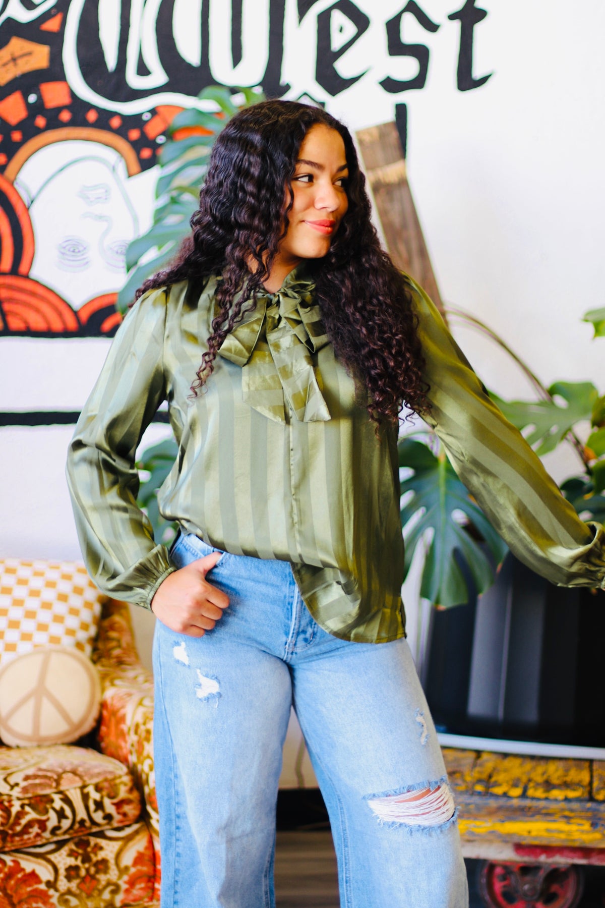 Pretty Green Striped Blouse