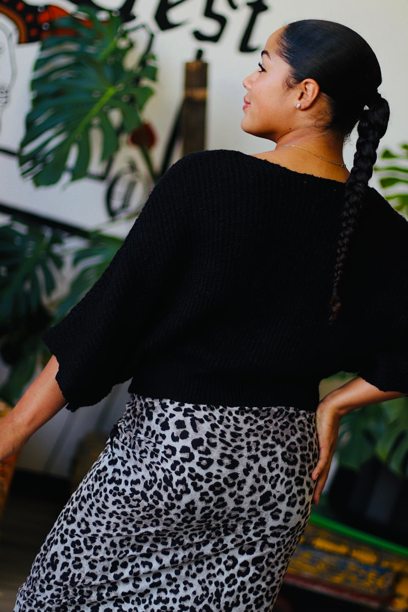 Boat Neck Knit Sweater in Black