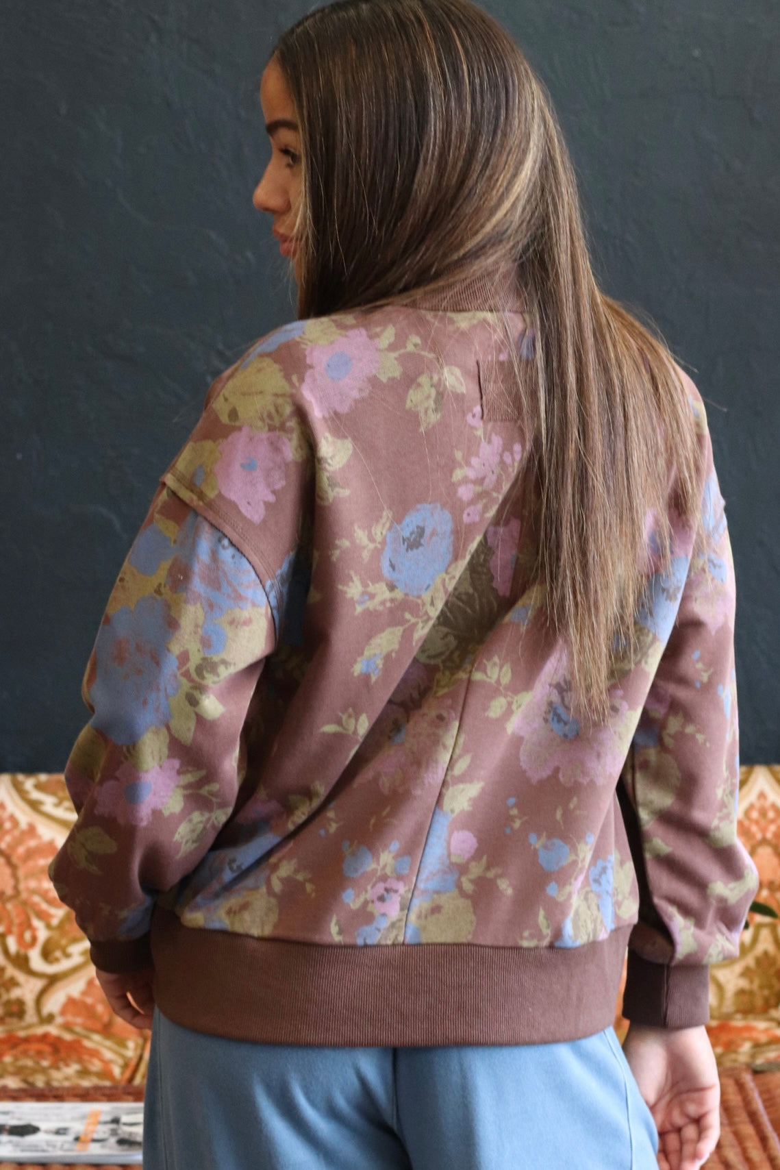 DJ Brown Floral Print Sweatshirt