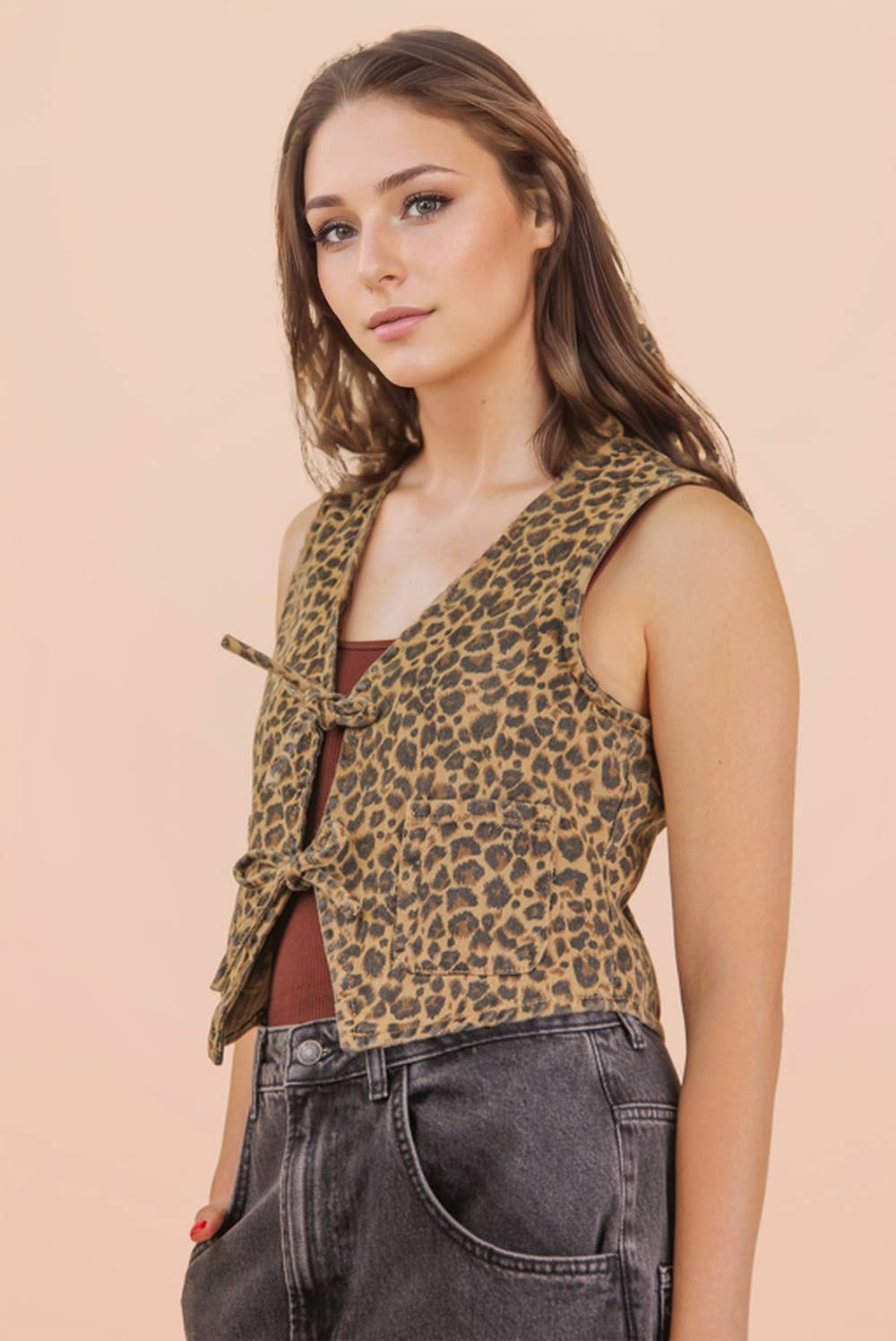 Dani Leopard Denim Tie Vest