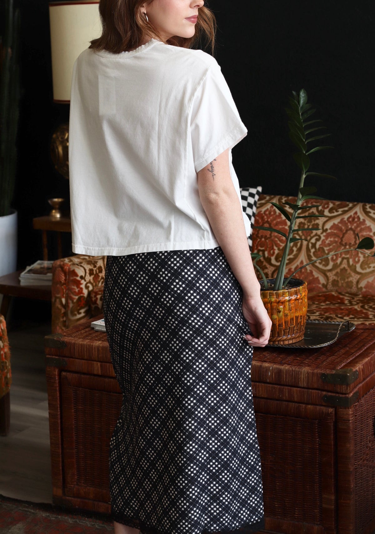 Randi Navy Mix Plaid Midi Skirt