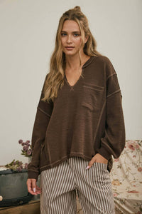 Juliette Brown V neck Long Sleeve