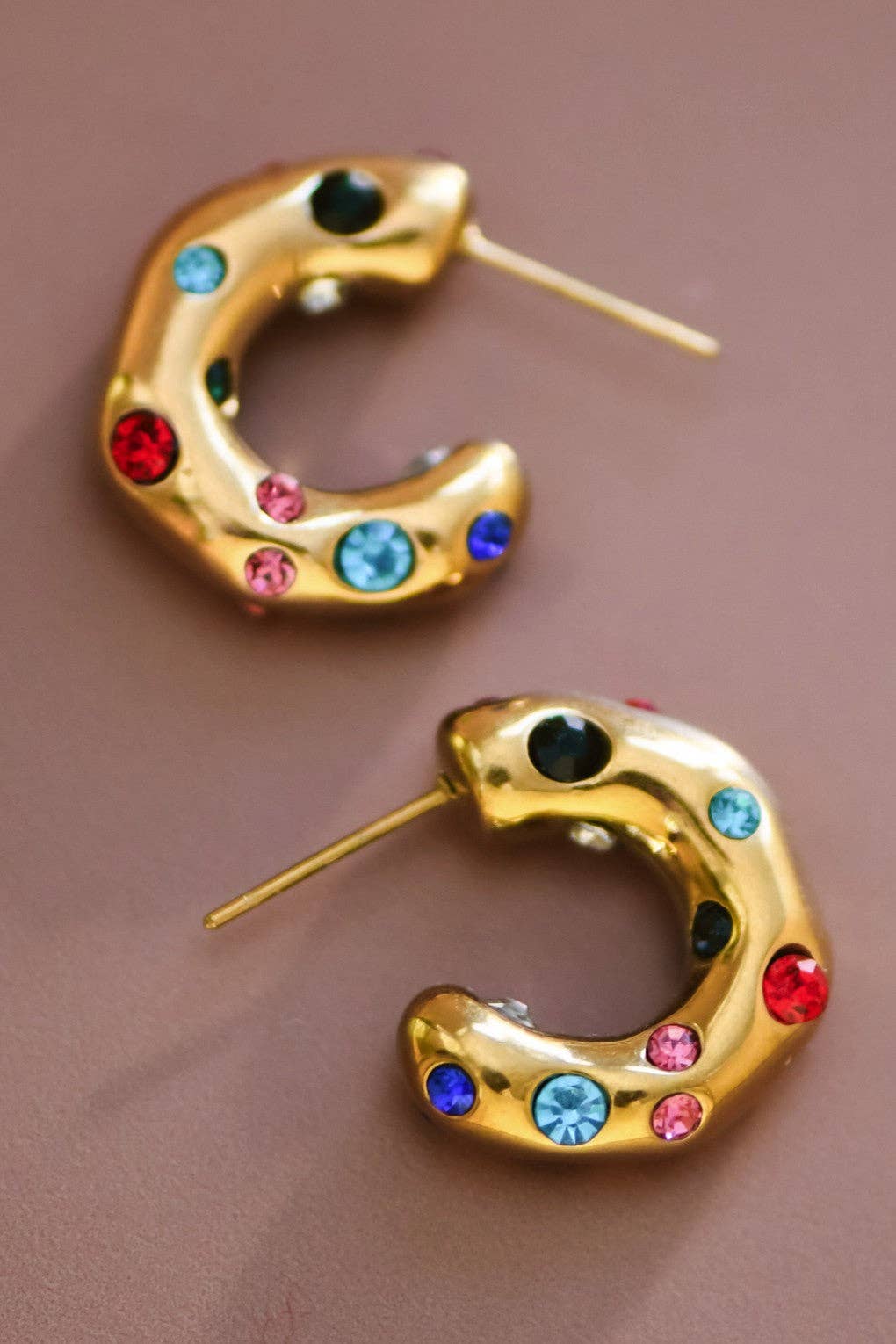 18K Gold Plated Waterproof Colorful Hoop Earrings
