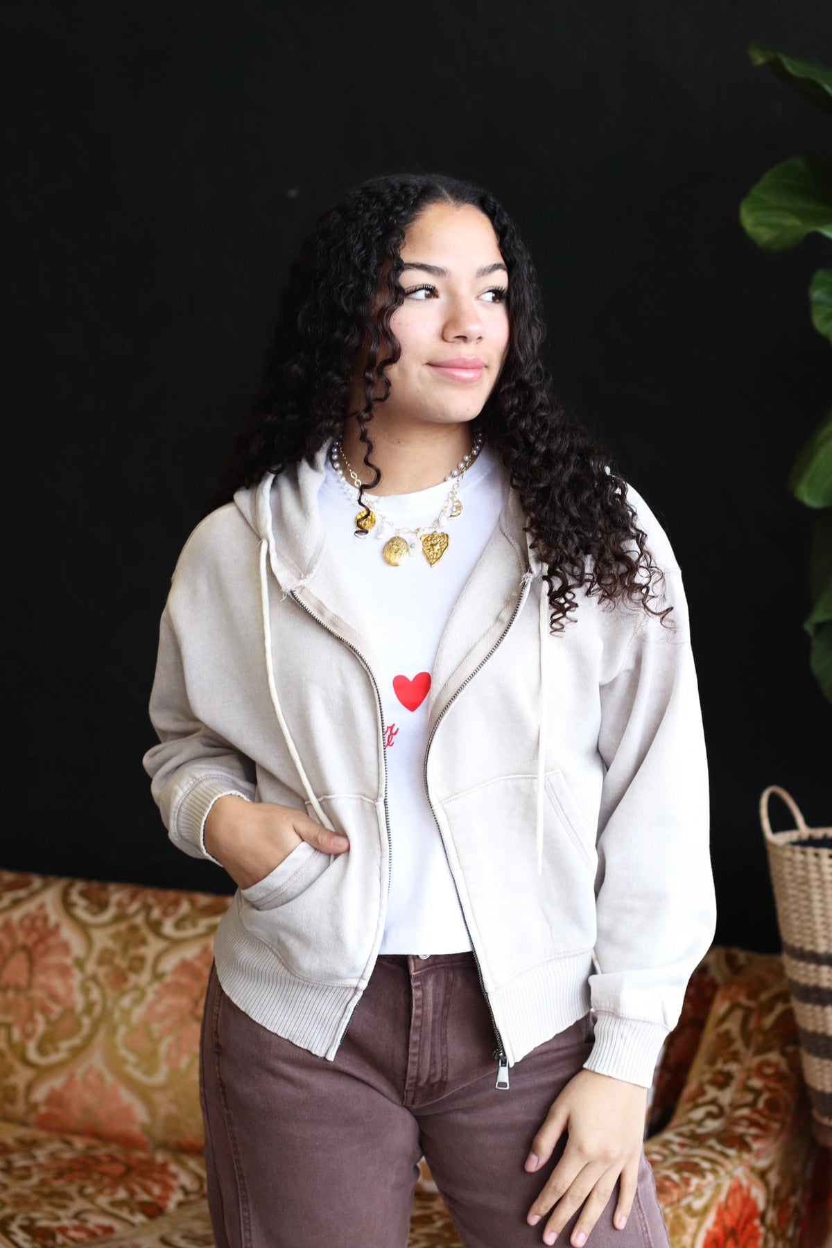 Acid Wash Zipper Jacket in Mocha