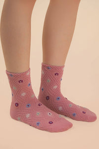 Floral Printed Textures Crew Socks: BLUSH