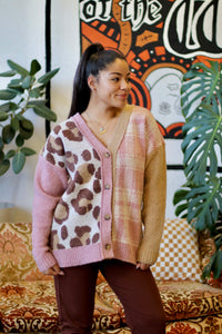 Leopard & Plaid Knit Sweater Cardigan
