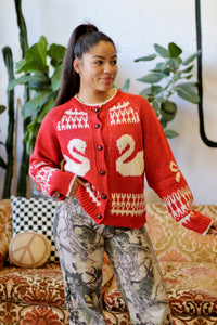Swan Knit Cardigan + Red