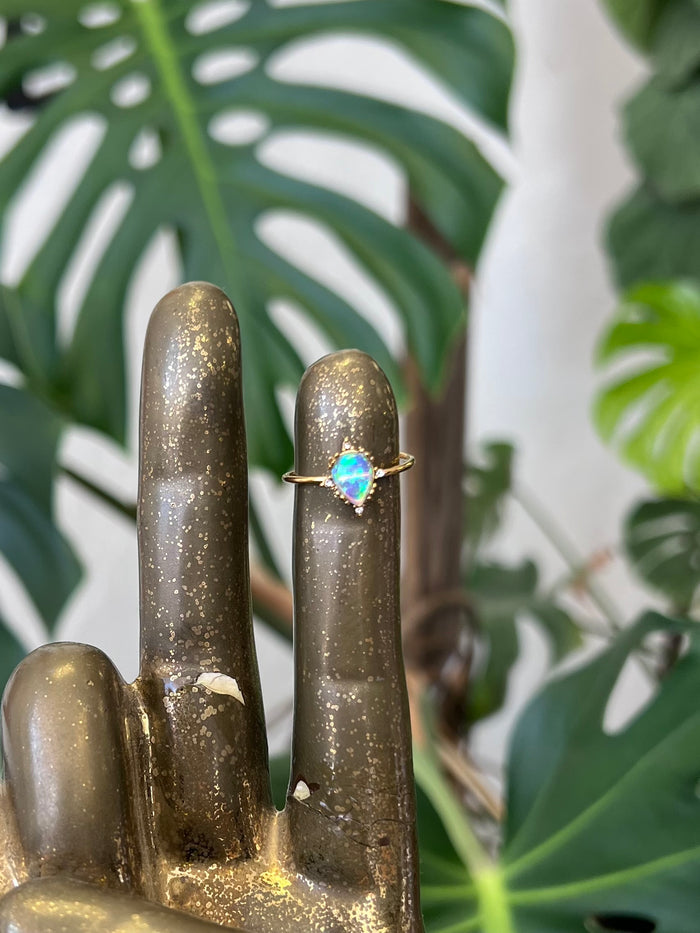 Lucky Opal 18K Gold Plated Adjustable Ring Blue Teardrop