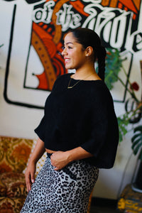 Boat Neck Knit Sweater in Black