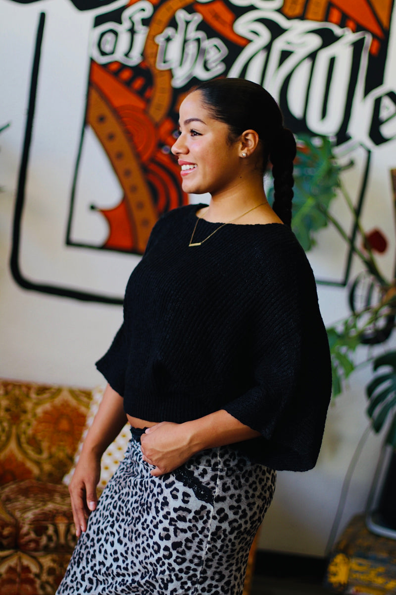 Boat Neck Knit Sweater in Black