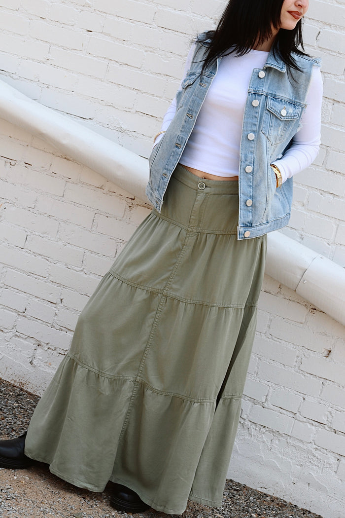 Sage Tiered Tencel Skirt