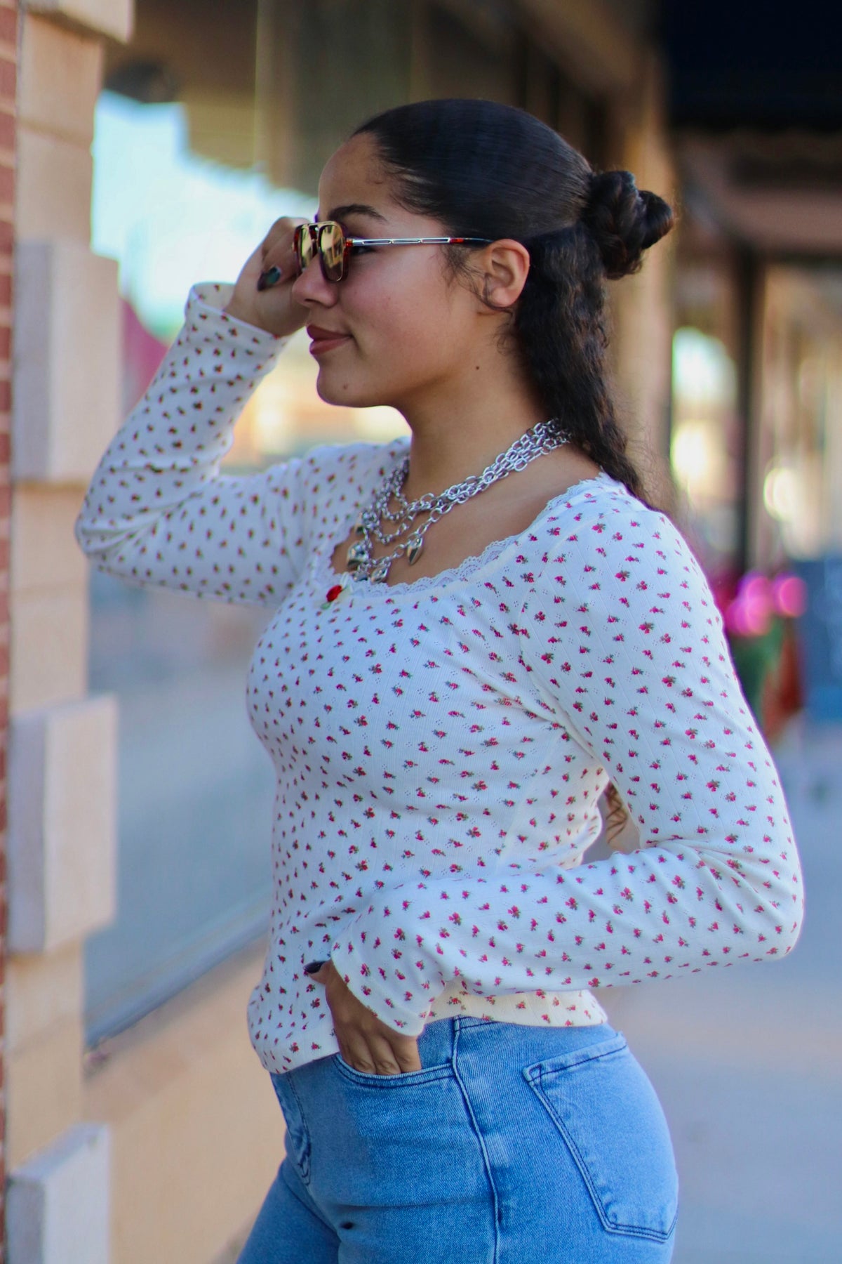 Cream Long Sleeve w/ Rose Detail