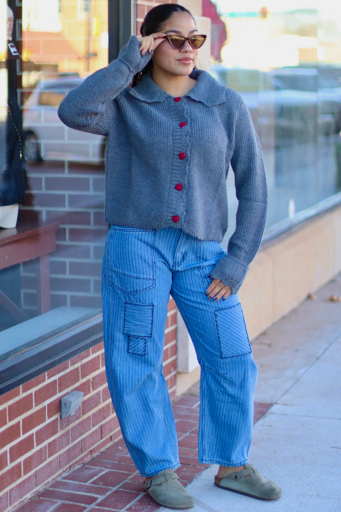 Patchwork Striped Barrel Jeans