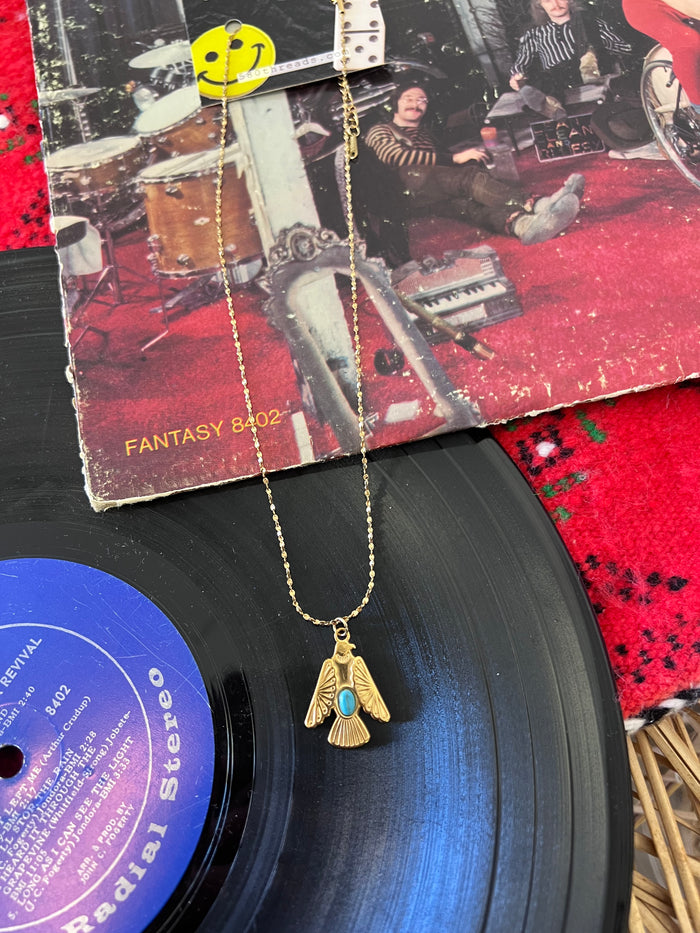 Turquoise inlaid 18K Gold Plated Charm Necklace