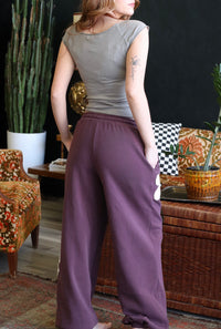 Plum Floral Applique Drawstring Jogger Pants