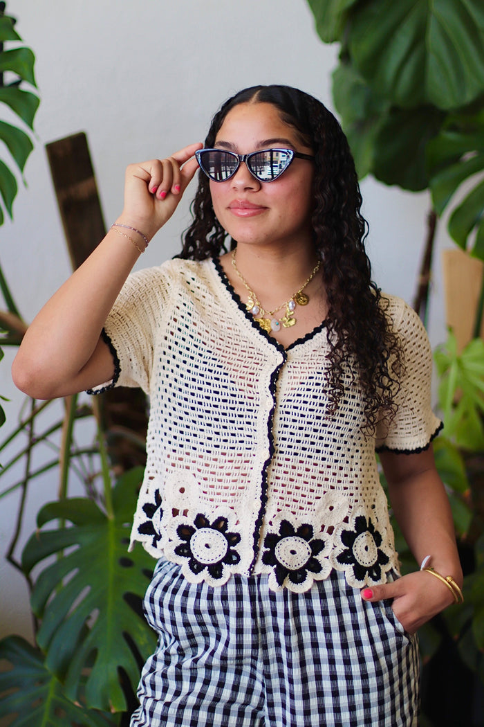 Daisy Hem Crochet Button Down Top