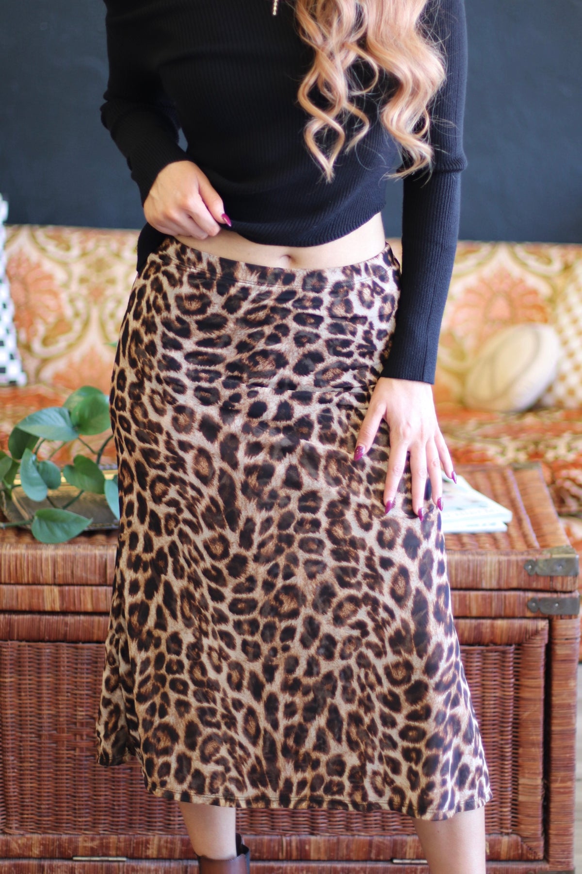 Wild Side Leopard Midi Skirt w/ Side Slit