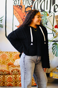 Soft Cable Knit Hooded Sweater + Black