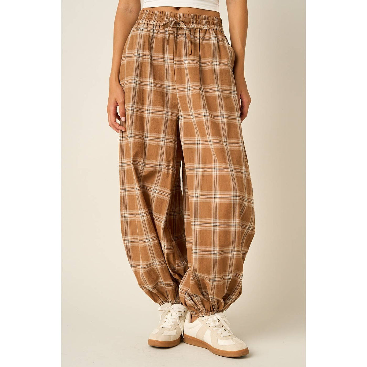 Moonlight Plaid Balloon Pants in Latte