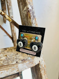 8 BALL HEART TURQUOISE DANGLE EARRINGS