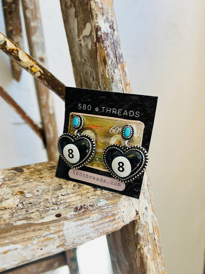8 BALL HEART TURQUOISE DANGLE EARRINGS