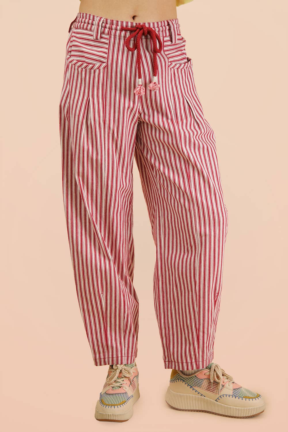 Junie Red Striped Barrel Denim Pants