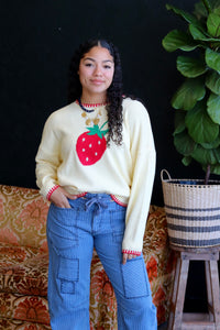 Soft Yellow Strawberry Knit Sweater