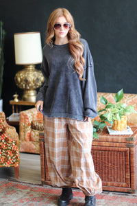Moonlight Plaid Balloon Pants in Latte