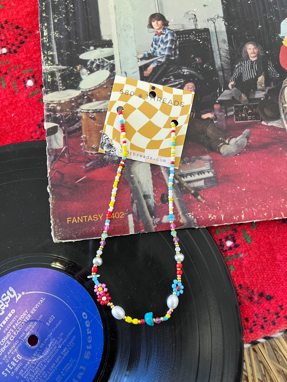 Multi Colored Flower & Pearl Beaded Necklace