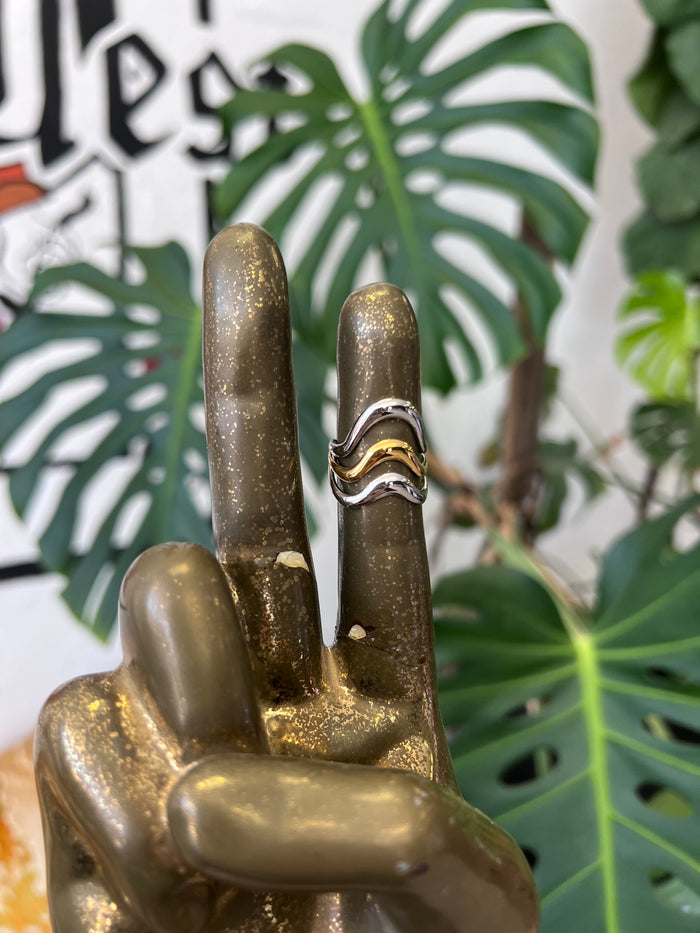 18K Gold Plated Two Tone Wave Adjustable Ring