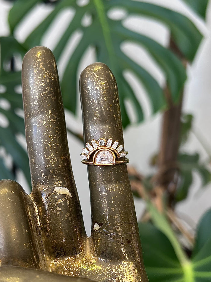 Zircon Inlaid 18K Gold Plated Stainless Steel Stacking Ring