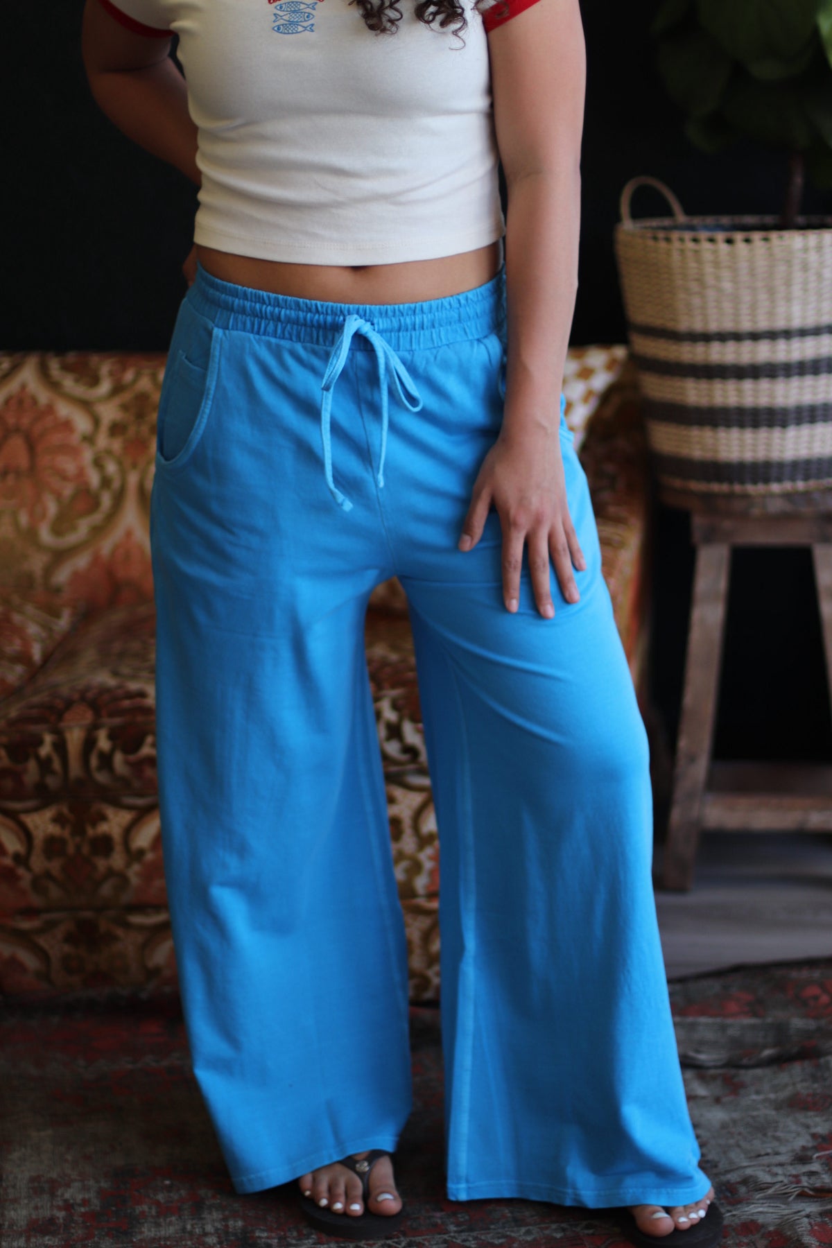 Mineral Wash Wide Leg Pants + Ocean Blue