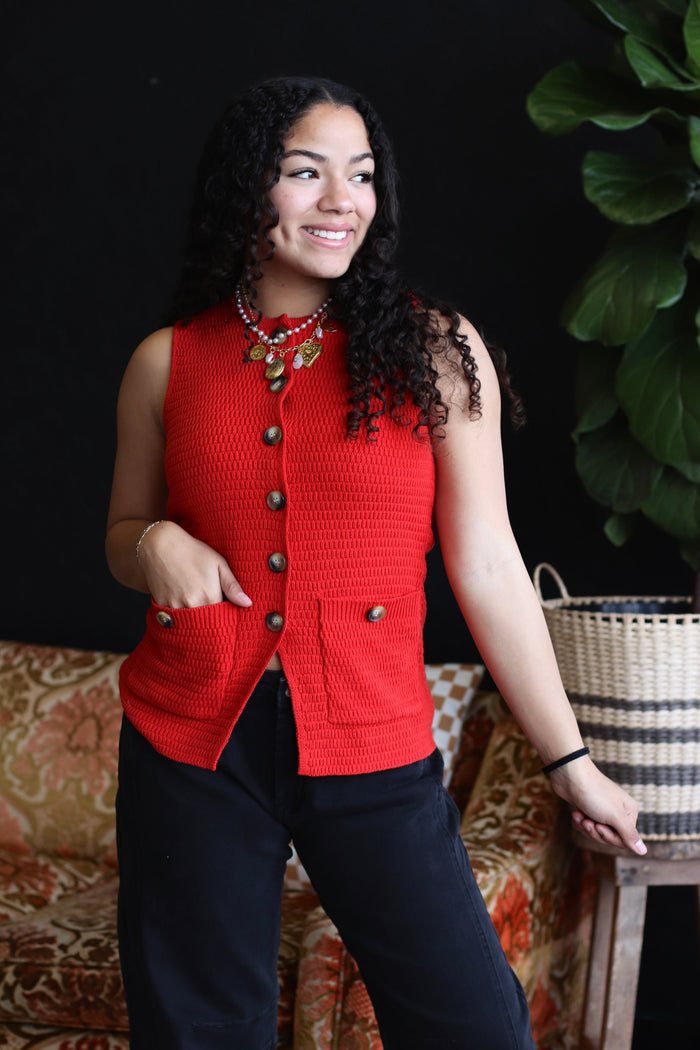 Stephanie Split Hem Knit Vest in Red