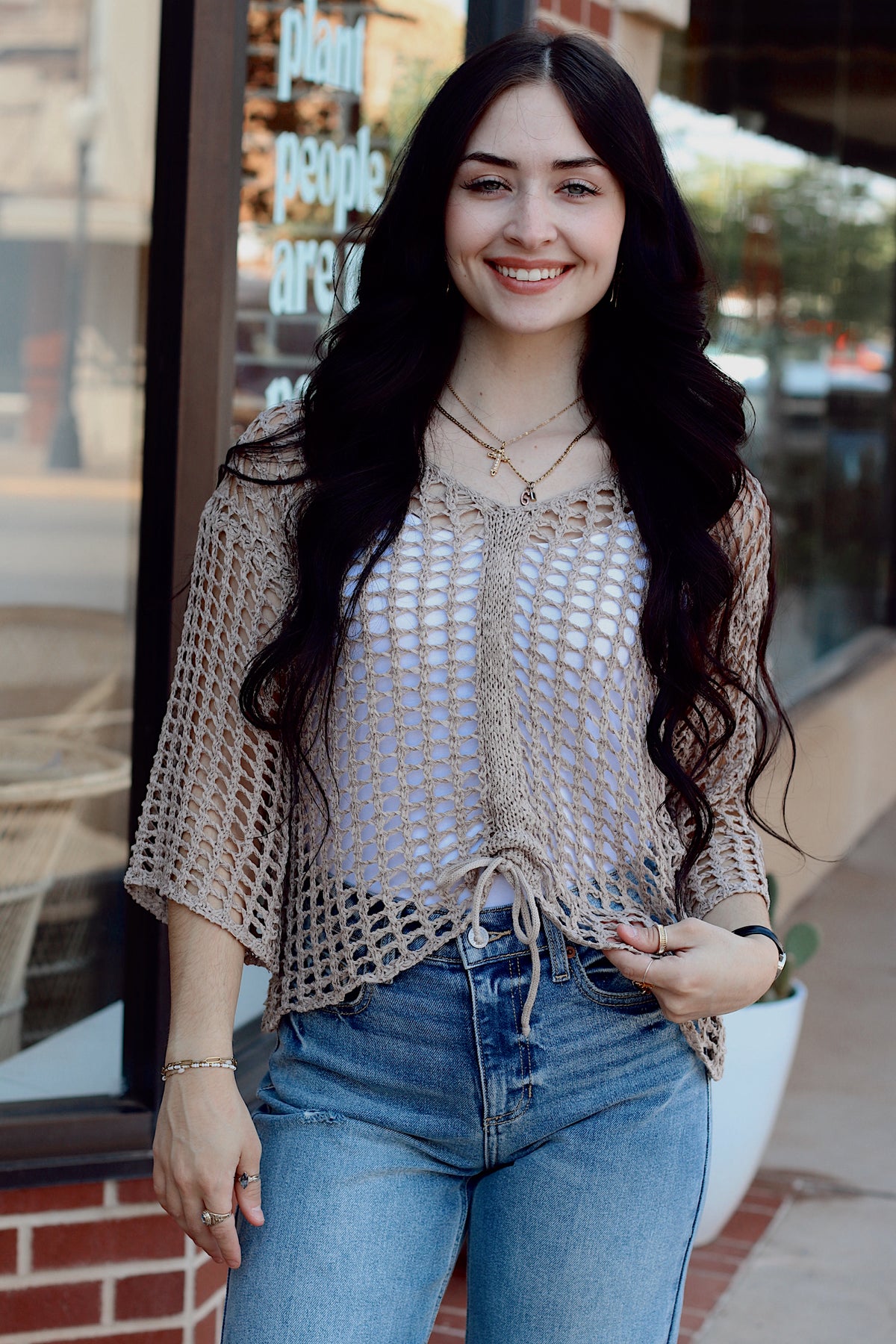 Cori Crochet Top + Taupe