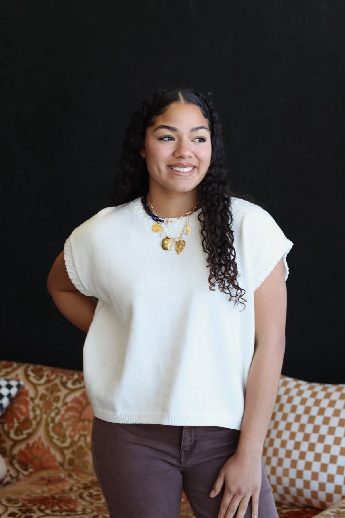 Stitched Sweater Vest in Ivory