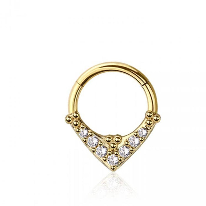 CZ V Septum Nose Ring 16GA + Gold - 580 threads