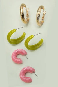 Green & Pink Trio Earring Set